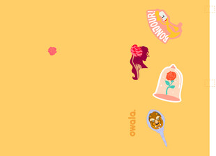 黄色背景上的多彩小物件