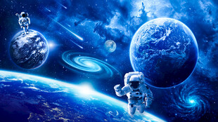 蓝色宇宙星球太空宇航员星空背景