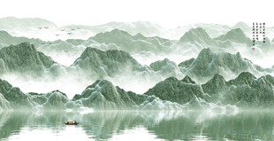 水墨山水间的孤舟意境