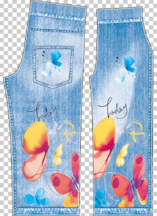 手绘图案牛仔长裤