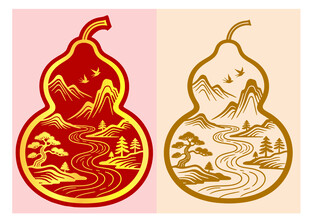 中式葫芦山水图