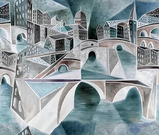 抽象风格的城市桥梁画作