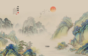 国画水墨山水画