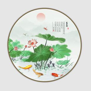 新中式水墨荷花背景墙