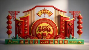 中式喜庆门楼装饰模型