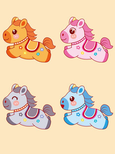 可爱卡通小马形象设计插画