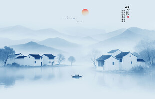 古风水墨江南背景图