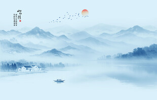 屏风中式水墨山水情背景图