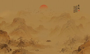 新中式古风国画山水背景墙壁画