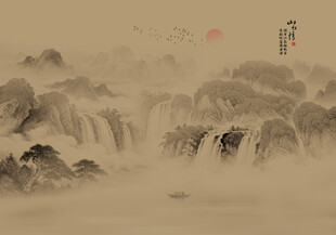国画山水背景墙