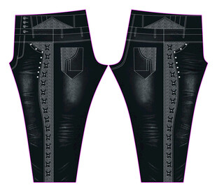 黑色个性拼接牛仔裤款式图