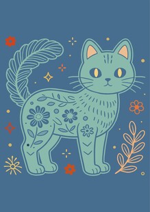 手绘花纹猫咪插画