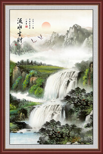 流水生财山水画壁画