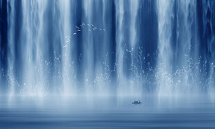 流水生财招财瀑布山水画