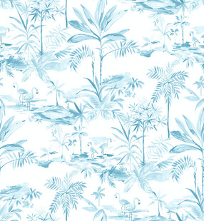 蓝调热带植物花卉图案