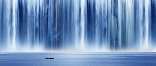 流水生财瀑布山水风景幕墙