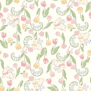 花卉兔子图案清新淡雅风