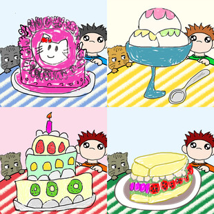 卡通手绘蜡笔画蛋糕分层PSD