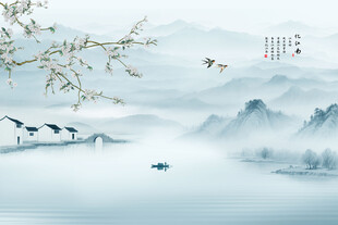 中国风水墨江南水乡背景图