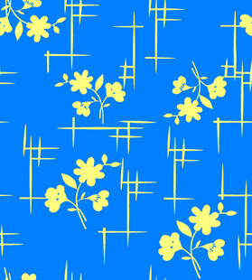 蓝色底黄色小花几何图案