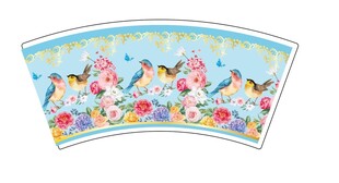 花卉飞鸟扇形装饰图案