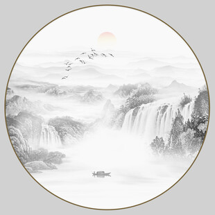 圆形意境水墨山水画