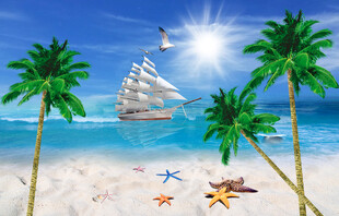 蓝天大海沙滩椰树背景图壁纸壁画