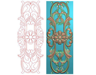 洋花门花背板护墙板精雕图灰度