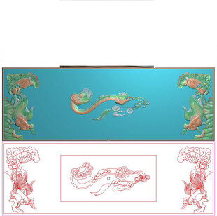 如意荷花金鱼门板床板挂匾精雕图
