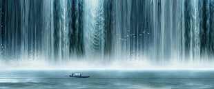 招财瀑布山水画