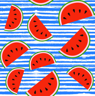 蓝底条纹上的西瓜切片图案