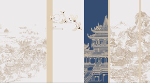 新中式山水阁楼飞鹤背景墙