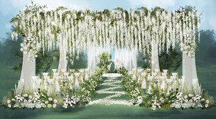 浪漫白色户外婚礼布置