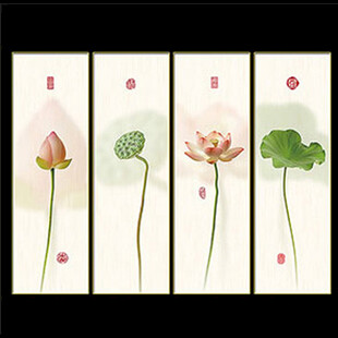 水墨风荷花屏风
