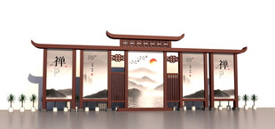 企业宣传中式古典候车亭设计图