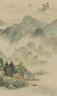 古风水墨山水画玄关画