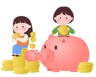 粉色小猪存钱罐金币理财儿童插画