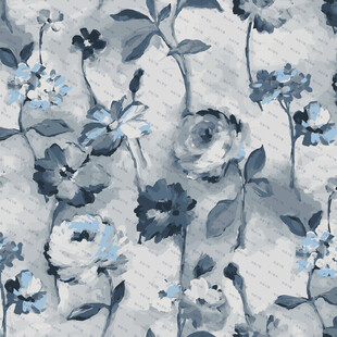 蓝白花卉图案布料纹理