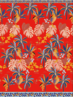 红色花卉图案精美织物