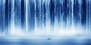 招财瀑布山水画背景图