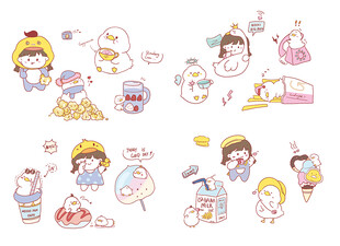 可爱卡通女孩日常插画