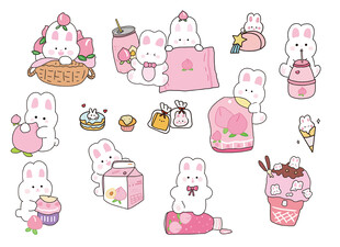 可爱粉色系小兔插画集合