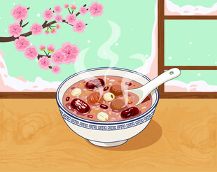 春节年俗插画腊月初八腊八节腊八