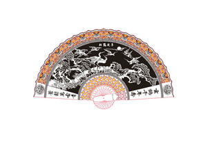 木雕扇子松鹤延年