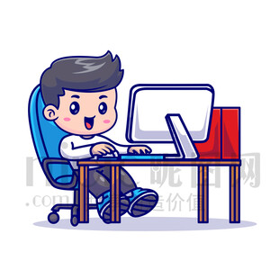 可爱卡通商务电脑办公小男孩
