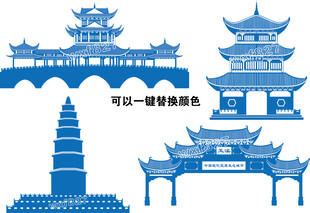 玉溪地标兰溪桥高古楼红塔山矢量