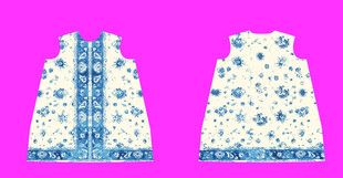 蓝白花纹女士连衣裙设计图