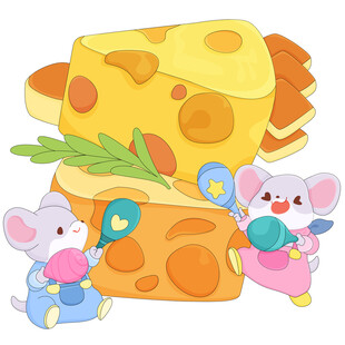 可爱小老鼠奶酪面包快餐美食插画