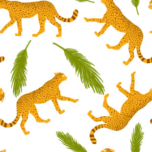 豹与棕榈叶无缝图案