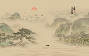 新中式意境山水背景装饰画